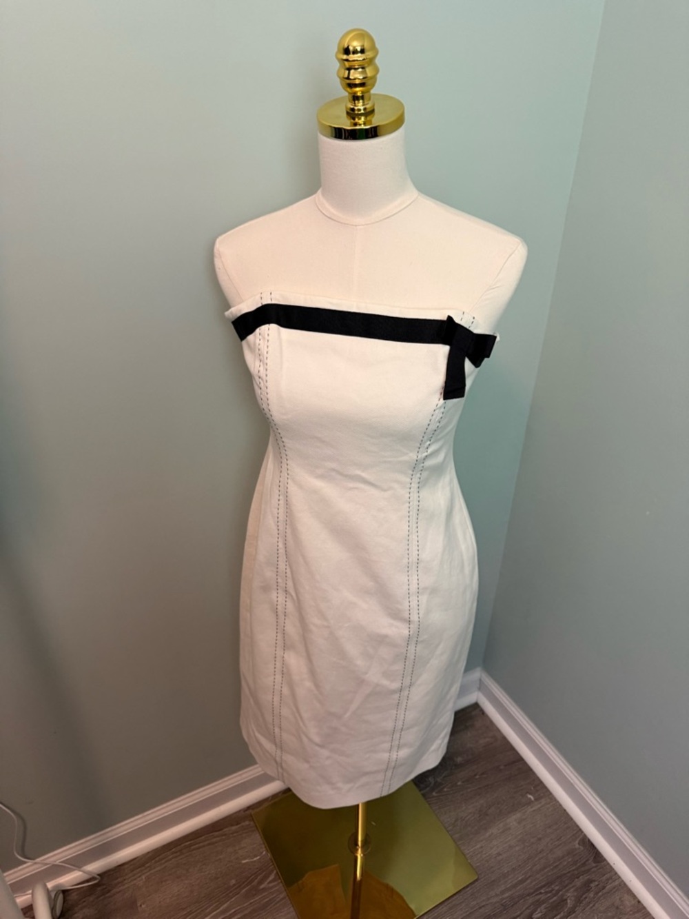 Coast Luisa Bow Dress Ivory Black‎ Strapless Midi Sheath 21433565 Size 12 NEW